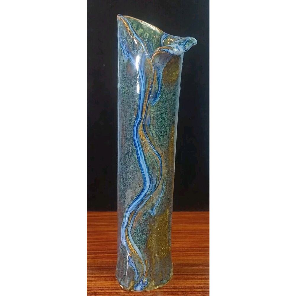 Inspired Art Dripping Blue Expression Vase Waterfall Effect 9 Inch Tall